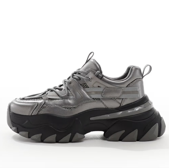 Asos Design Chunky Sneakers In Gunmetal - Picture 3 of 15